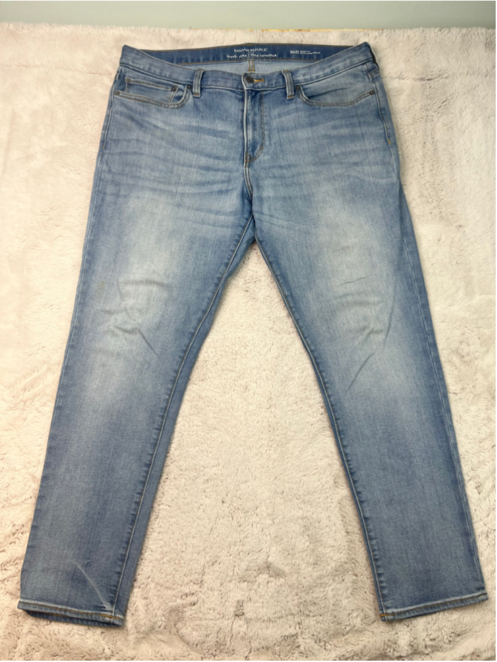 Banana Republic Travel Jeans Mens 36x32 Blue Skinny Fit Light Wash Stretch Denim